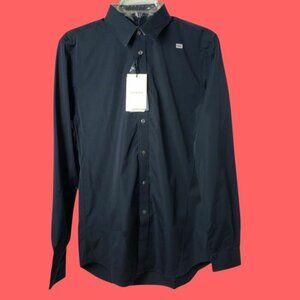 UNIQLO +J Slim Fit  Long Sleeve Extra Fine Cotton Dress Shirt Navy Blue Medium